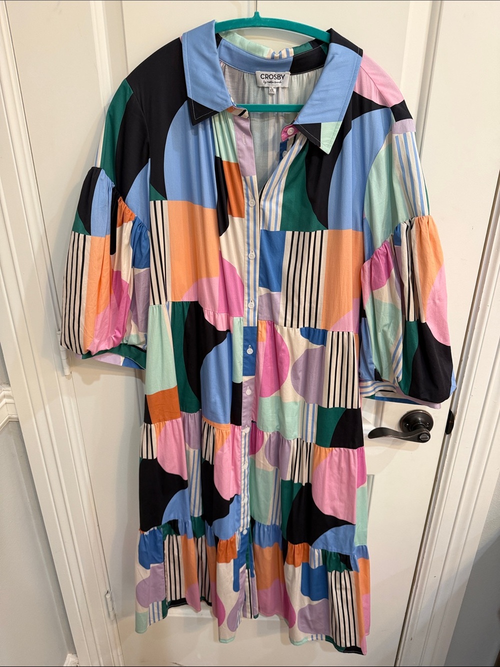 CROSBY by Mollie Burch Pastel Geometric Tiered Midi Dress